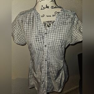 Exofficio Womans Short Sleeve Plaid Button Up Shirt Size M